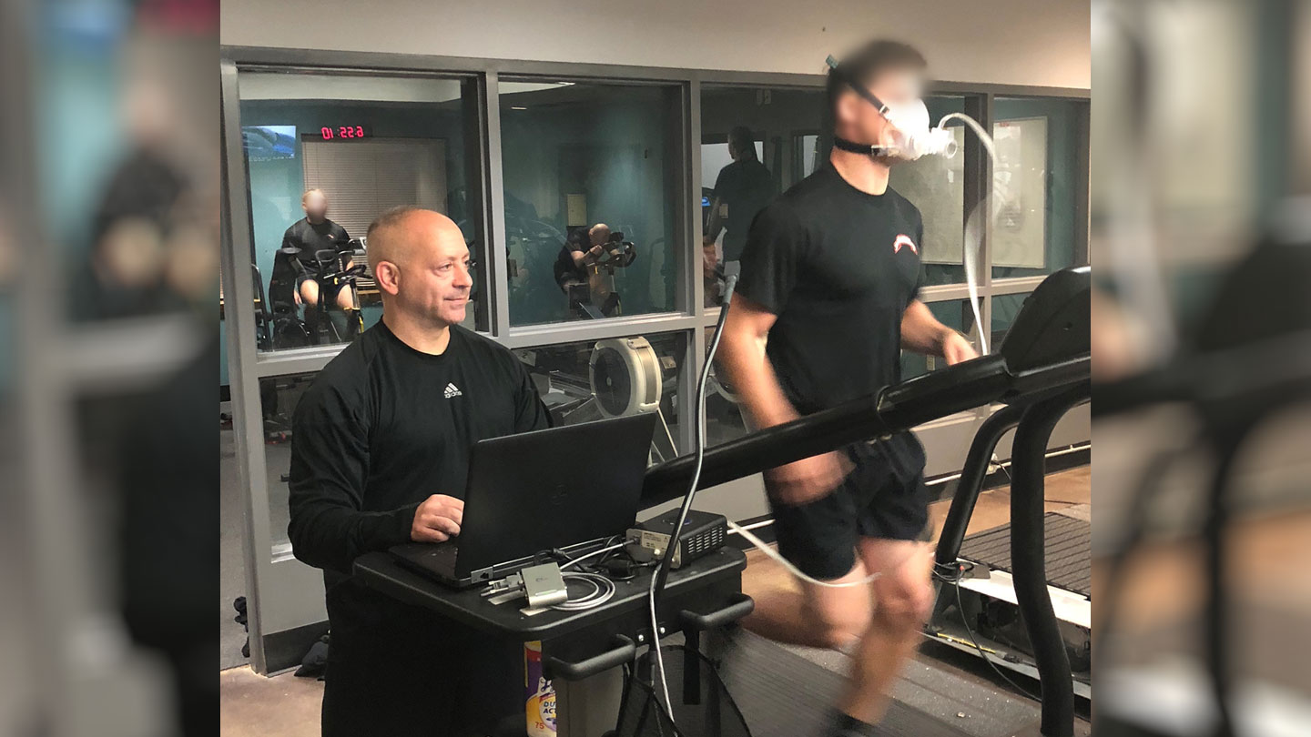 Head Strength and Conditioning Coach Bruce Seidman measures his Ranger’s cardiovascular efficiency while deployed supporting the 3rd Battalion of the 75th Ranger Regiment.